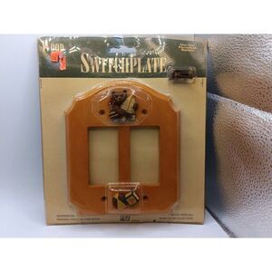 Vintage Teddy Bear Themed Double Rocker Light Switch Plate Outlet Cover Wood NEW